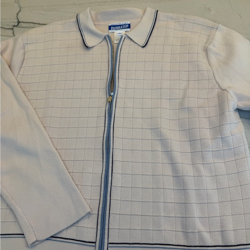 Pendleton Ivory Zip-Up Sweater with Navy Accents